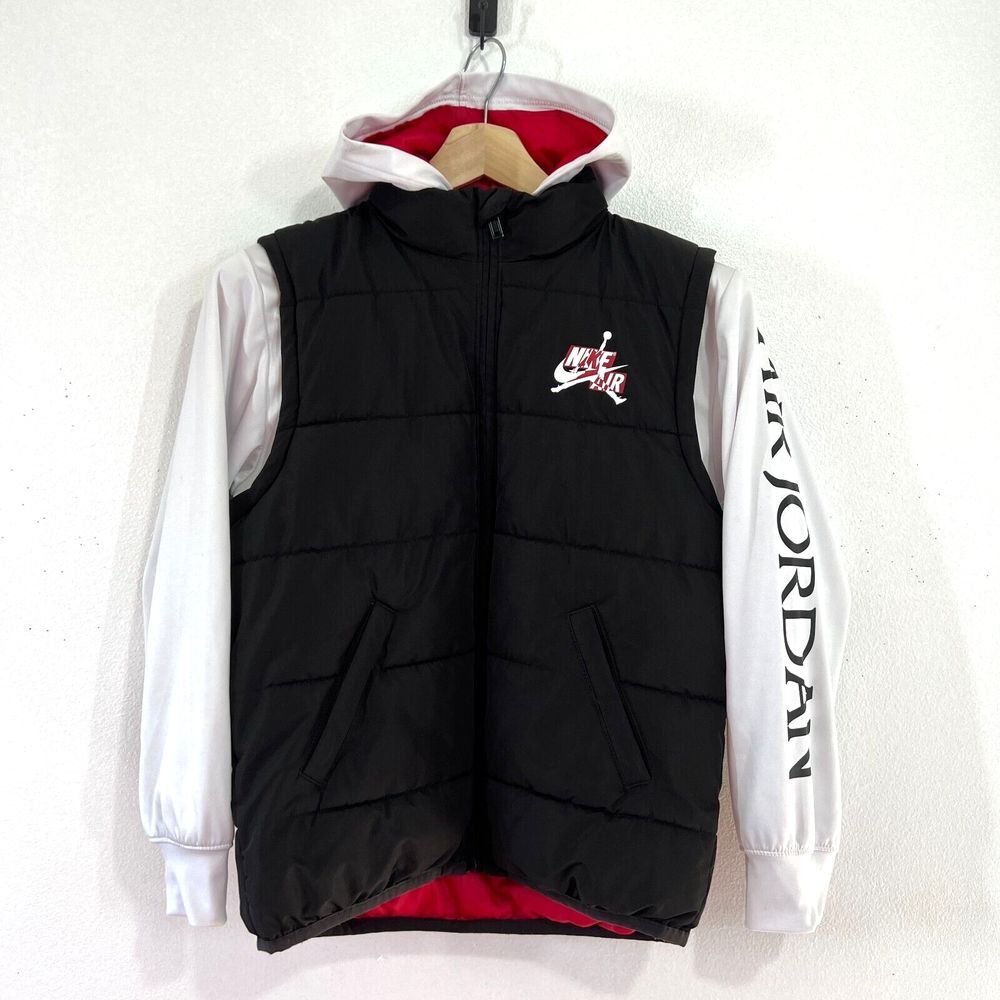 Air Jordan Kids Puffer Jacket Large 12-13 Black/White Fleece Lined Hybrid Quilte